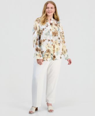 Plus Size Floral Popover Blouse