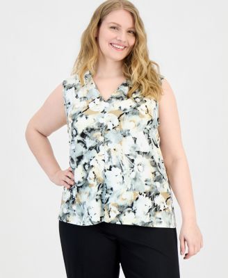 Plus Size V-Neck Sleeveless Printed Knit Top
