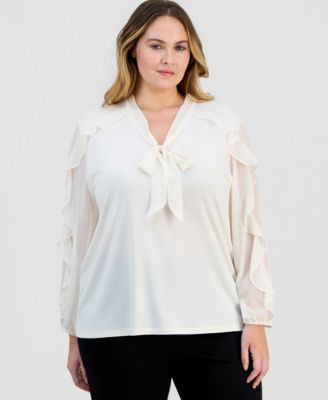 Plus Size Ruffle-Sleeve Tie-Neck Blouse