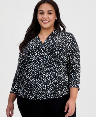 Plus Size Printed Long-Sleeve Top
