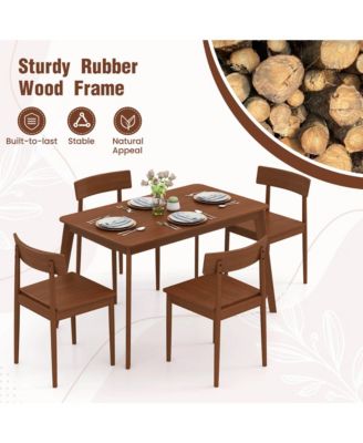5-Piece Rubber Wood Rectangular  Dining Table Set