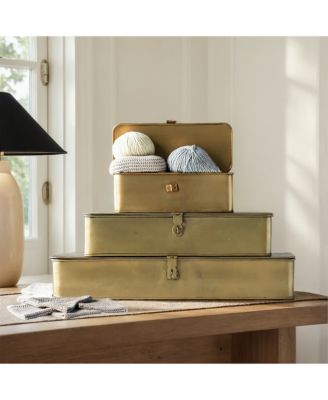 Storied Home Set of 3 Decorative Metal Storage Boxes with Lids