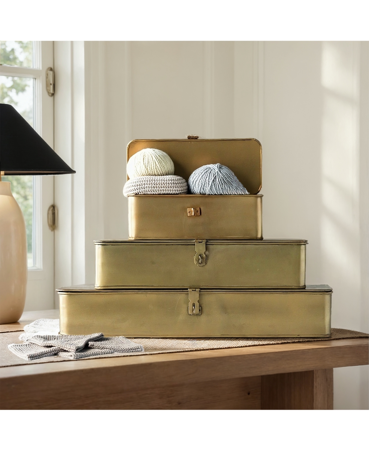 Storied Home Set of 3 Decorative Metal Storage Boxes with Lids