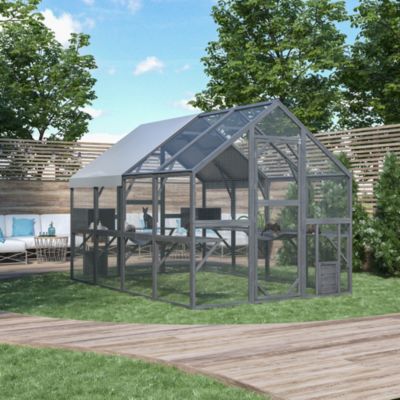 Large Outdoor Cat House, Cat Run Enclosure Walk in Cat Catio Kitten Condo with Enter Door, Roof Cover