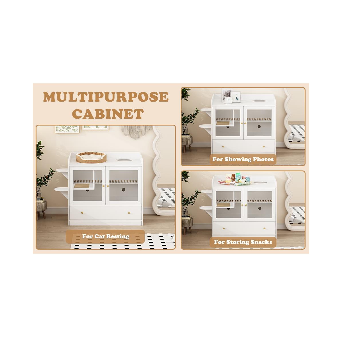 Homsee Cat Litter Box Furniture Hidden, Cats Condo Pet House with Stairs, Indoor Cat Litter House