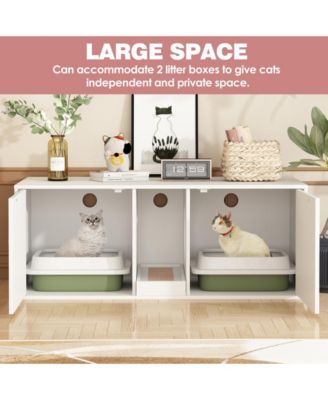 Hidden Cat Litter Box with 2 Sisal Doors, Litter Box Enclosure Washroom Storage Cabinet Bench End Table
