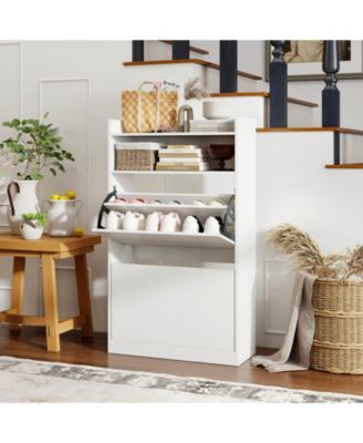 Shoe Storage Cabinet with 2 Flip Drawers, Adjustable Removable Shelves for Entryway