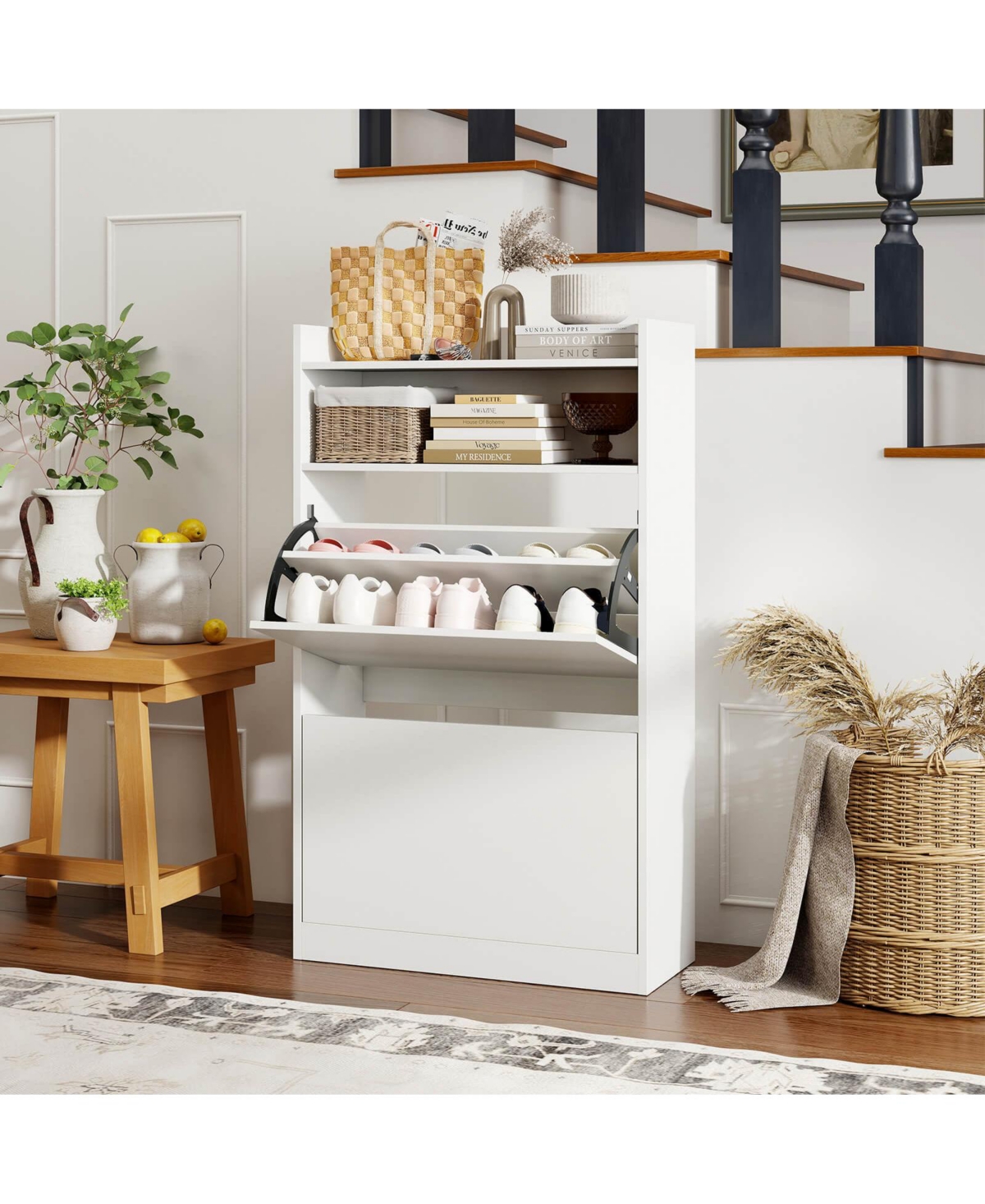 Shoe Storage Cabinet with 2 Flip Drawers, Adjustable Removable Shelves for Entryway