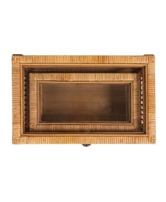 Rattan and Bamboo Nestable Storage Boxes with Glass Lids, Set of 2