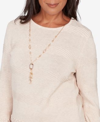 Women's Saratoga Springs Textured Biadere Striped Sweater with Necklace