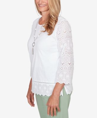 Women's St. Augustine Solid Eyelet Trim Top with Necklace