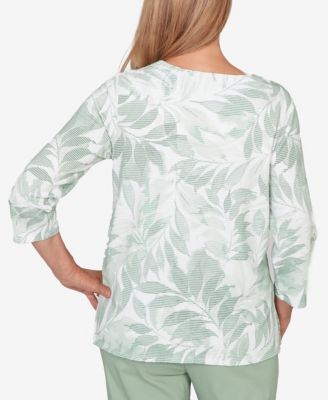 Women's St. Augustine Monotone Leaf Print Split Neck Top
