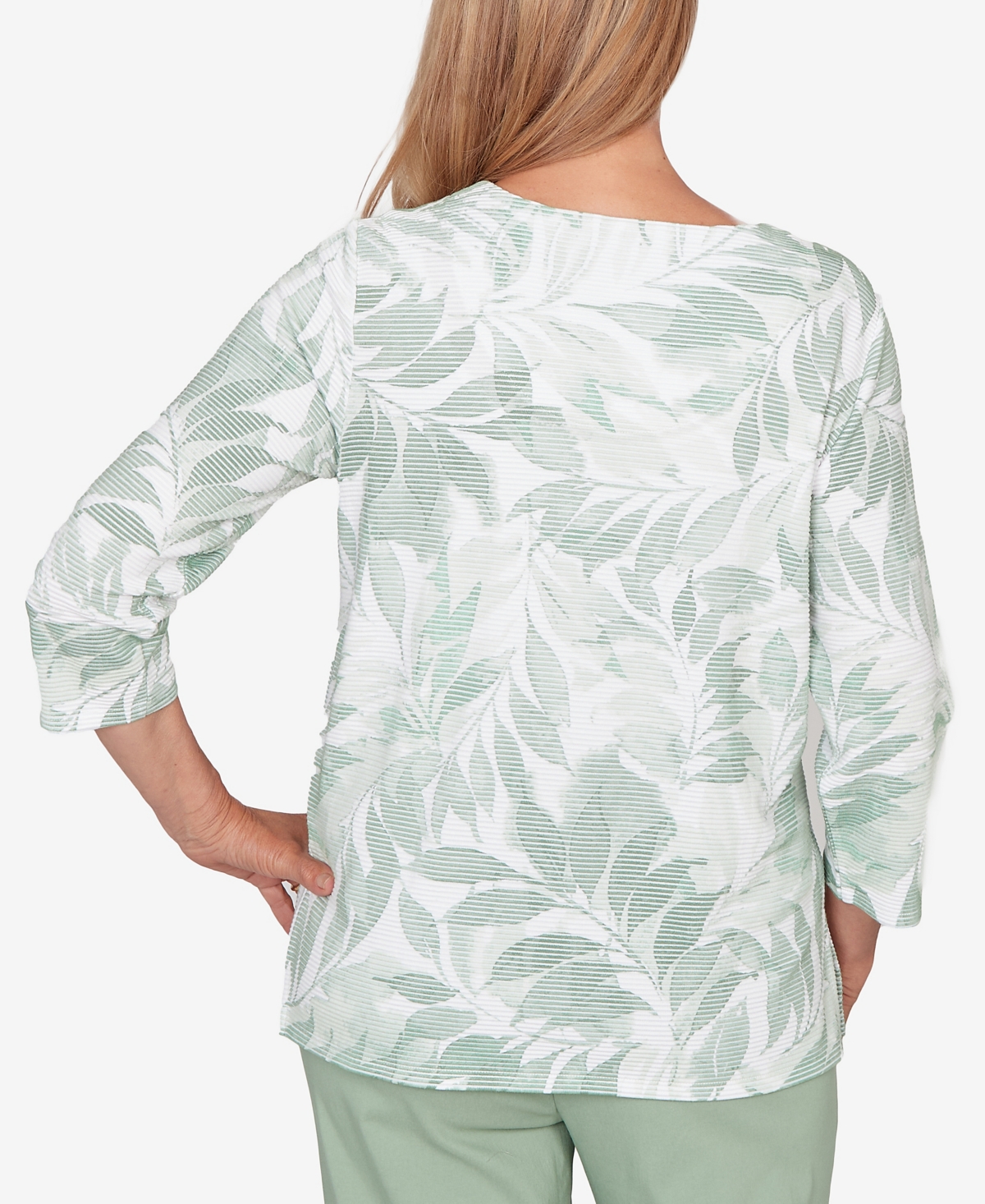 Alfred Dunner Women's St. Augustine Monotone Leaf Print Split Neck Top