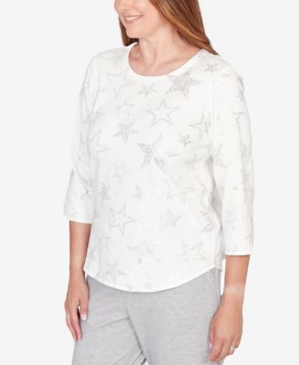 Petite Comfort & Joy Star Print Crew Neck Top