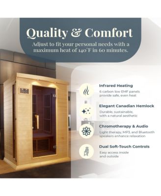 Toulouse 2 Person Infrared Sauna w/Speakers, Canadian Hemlock