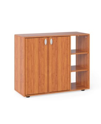 3-Tier Wooden Shoe Storage Organizer with Doors & 3-Level Adjustable Open Shelves