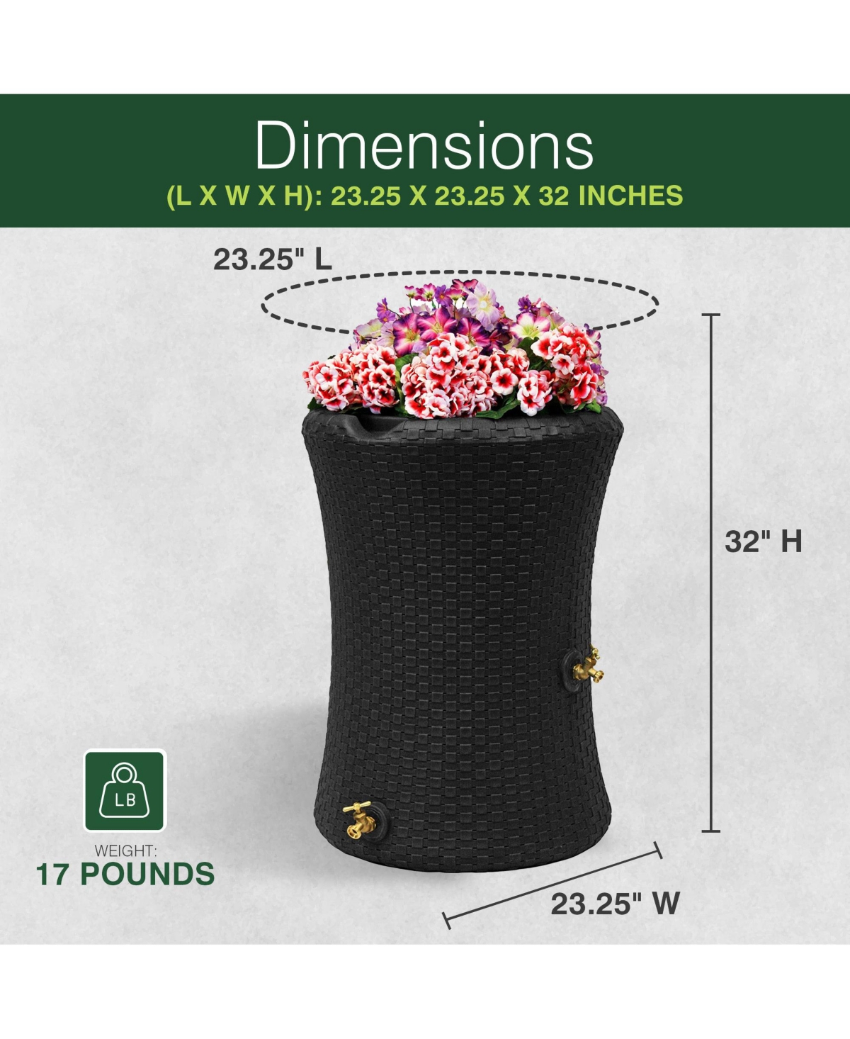 Good Ideas Impressions 50 Gallon Nantucket Rain Barrel Planter, Dark Brown