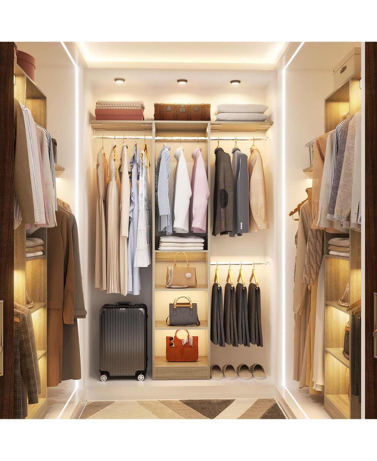 Aheaplus 4FT Small Closet Organizer with 4 Rods and 3 Shelves, 48'' Closet System for Small Space
