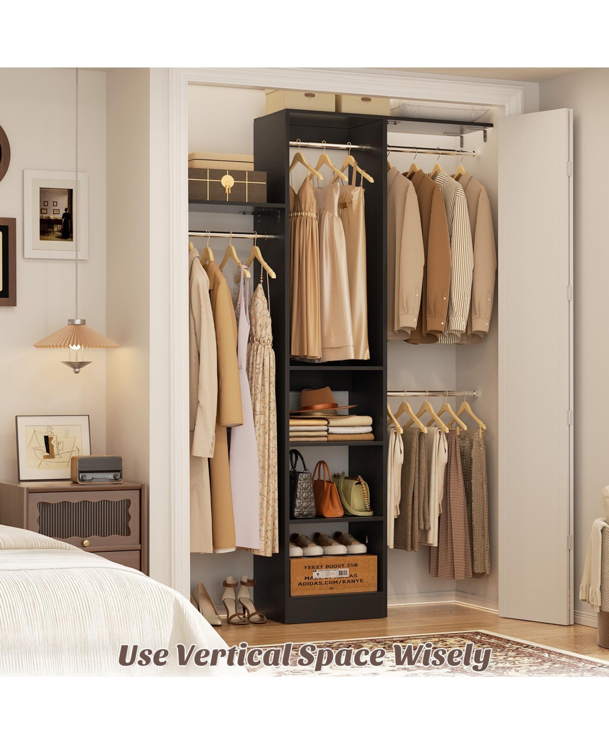 Aheaplus 4FT Small Closet Organizer with 4 Rods and 3 Shelves, 48'' System for Space