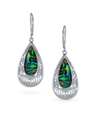 Set of 2 Butterfly Dragonfly Firefly & Filigree Teardrop Abalone Shell Dangle Earrings
