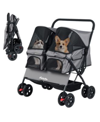 Double Pet Stroller w/ 2-seater Carrier Adjustable Sunshade Removable Pad