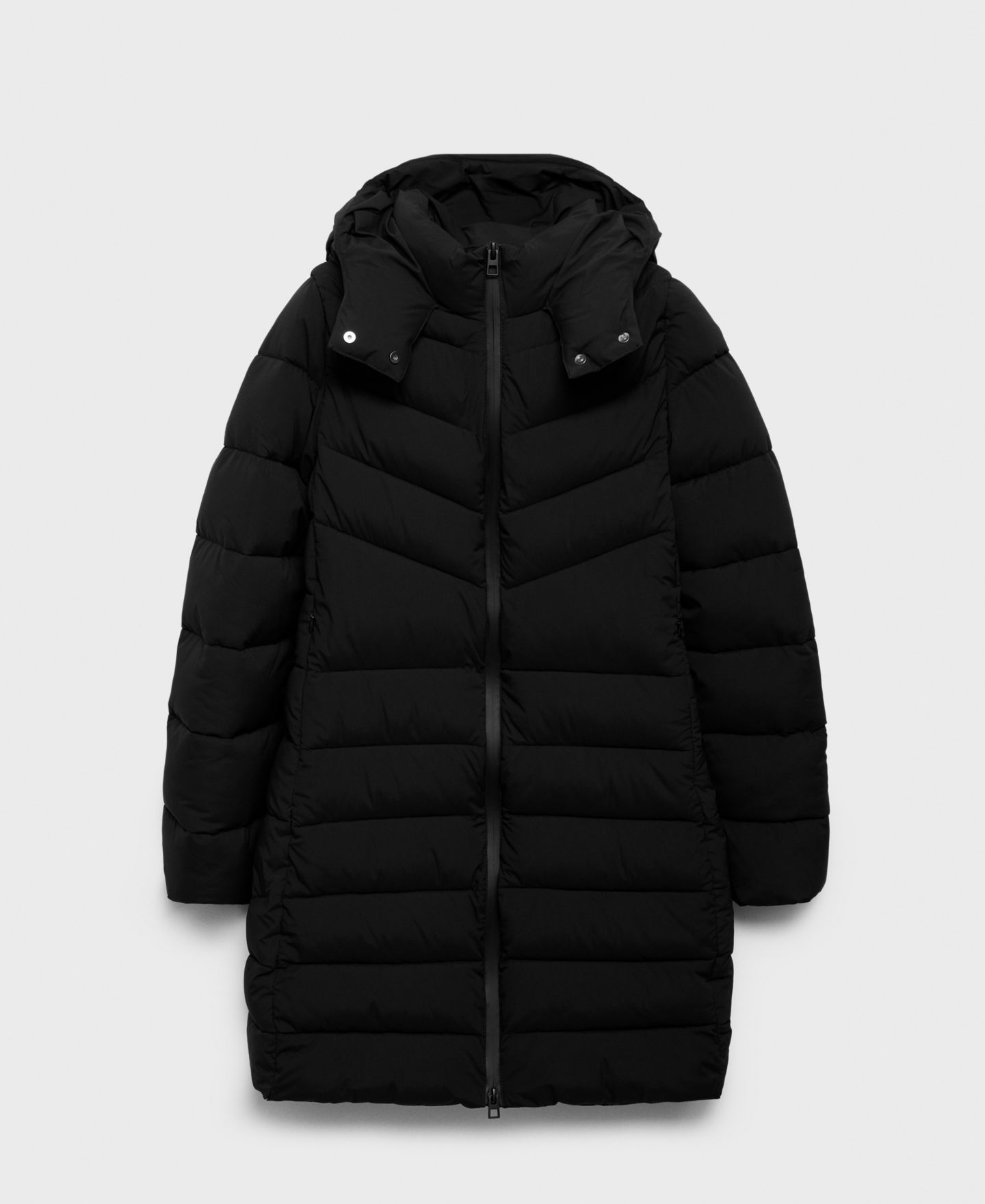 Женская куртка Mango Hood Midi Quilted Anorak, цвет: Чёрный — фото 9