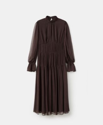 MANGO - Women's Puffed Sleeves Ruffled Dress