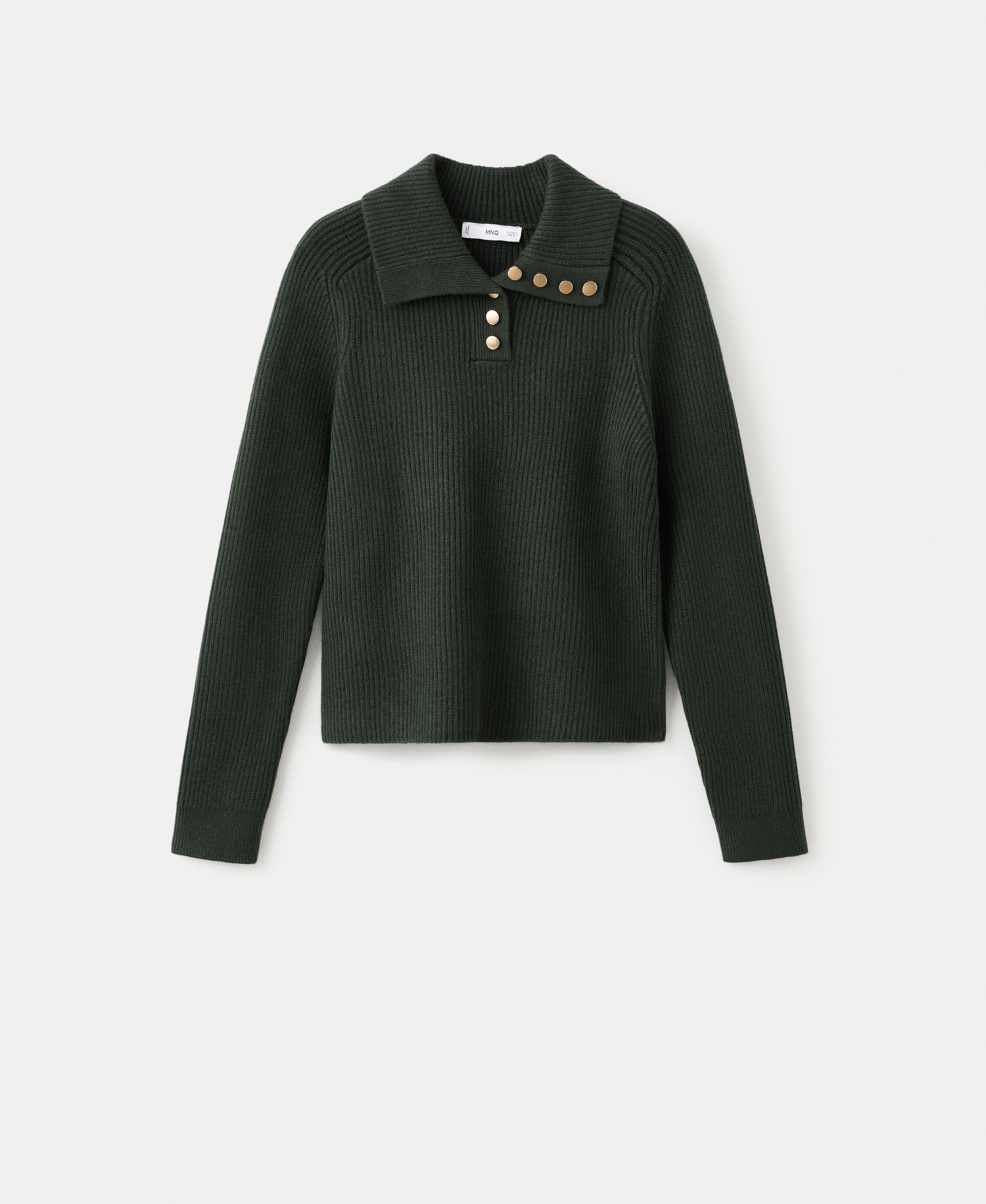Women's Ribbed Polo-Neck Buttons Sweater