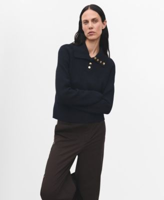 MANGO - Women's Ribbed Polo-Neck Buttons Sweater