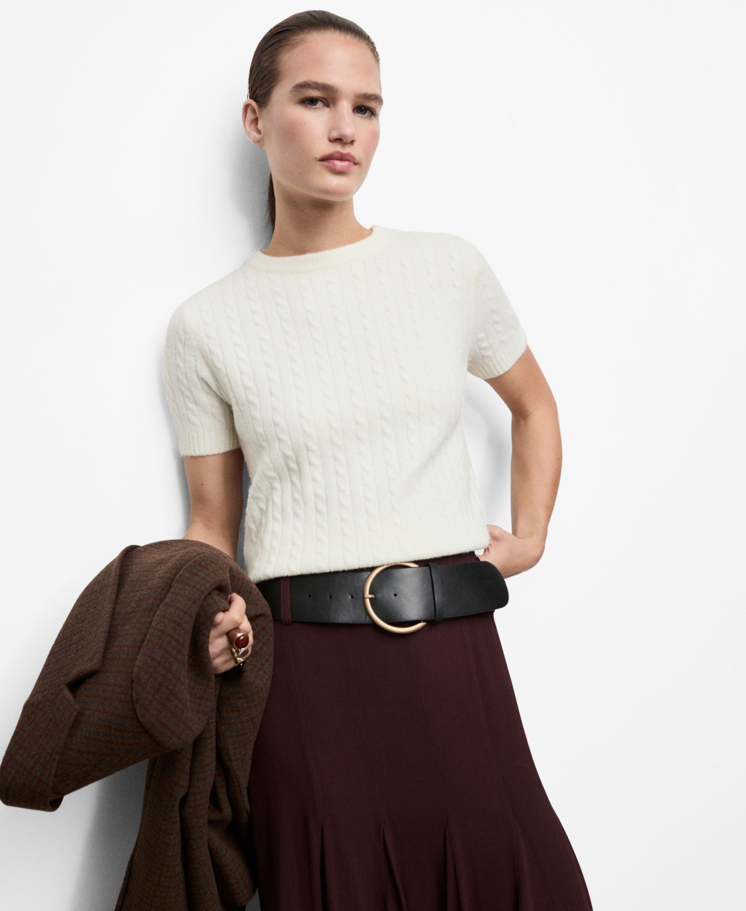 Women's Short-Sleeved Cable-Knit Sweater