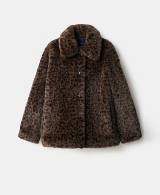 MANGO - Women's Leopard Fur-Effect Coat