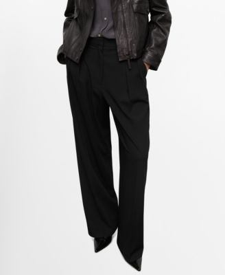 MANGO - Women's Wide-Leg Mid-Rise Pleated Pants