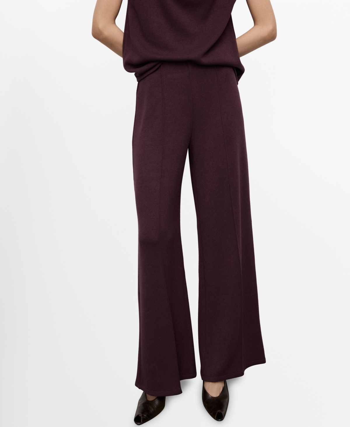 Mango Women's Seam-detail Straight-fit Pants In Burgundy