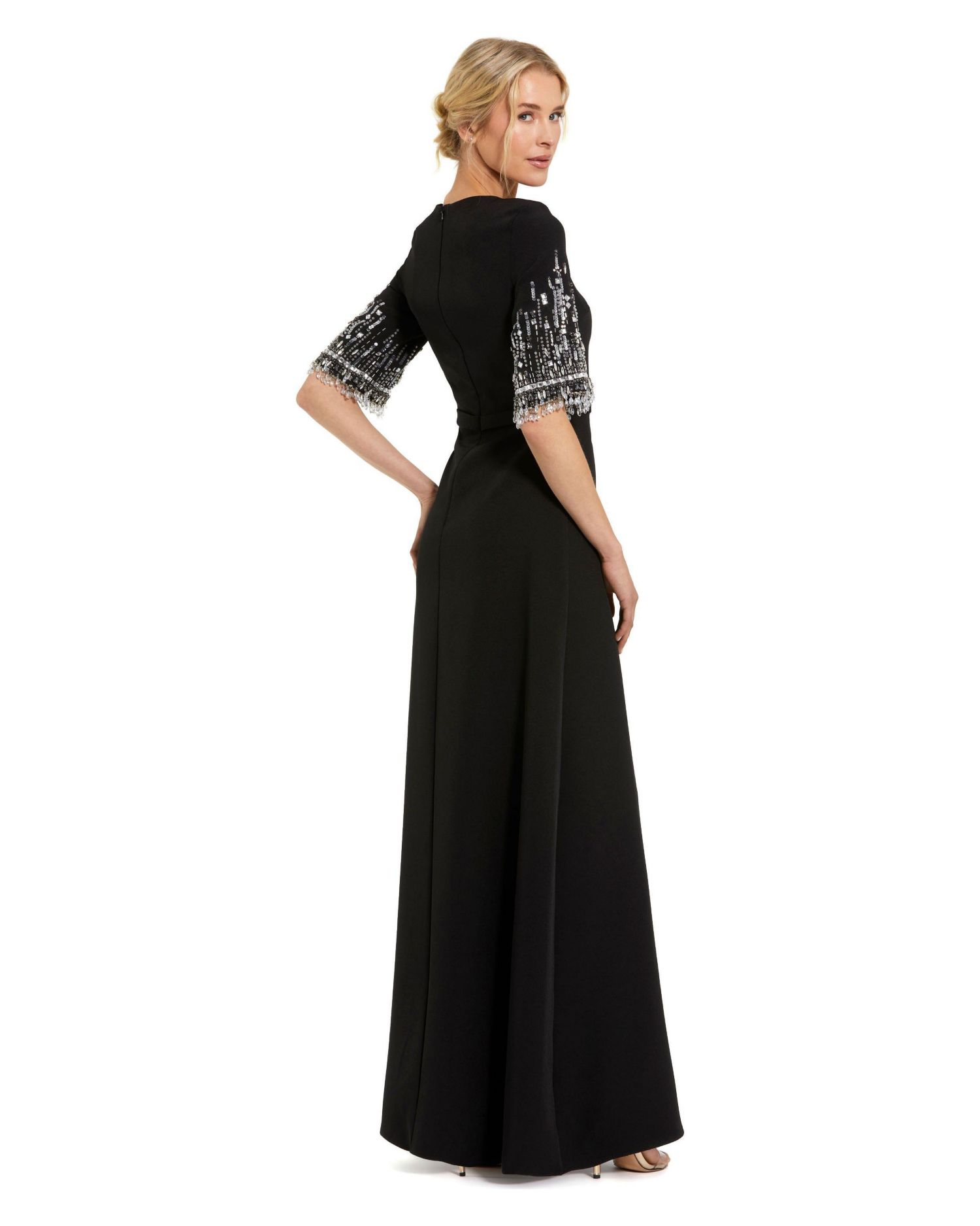 Women's Beaded 3/4 Sleeves Crepe A Line Gown