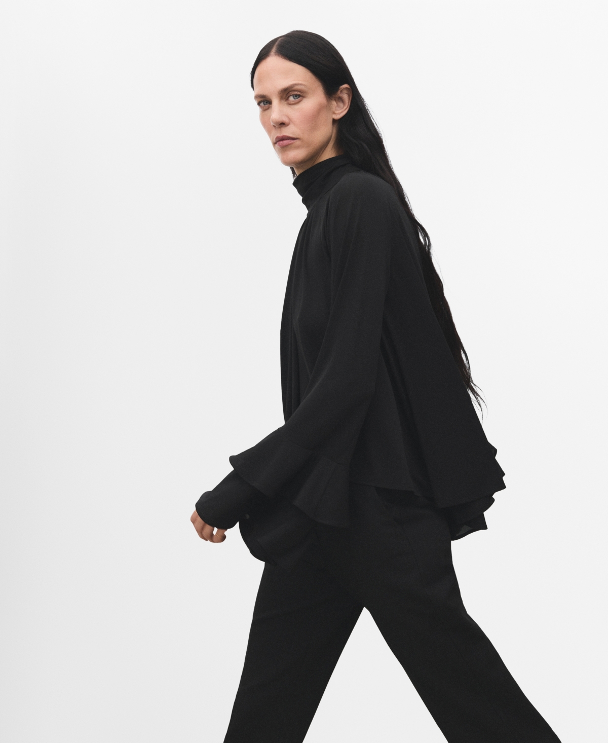 Mango Women's Flared Sleeves And Ruffles Blouse In Black