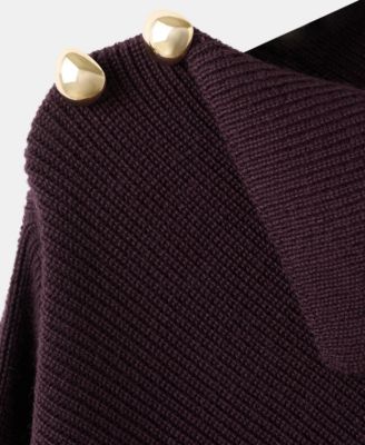 Women's Asymmetrical Neck And Jewel Buttons Sweater