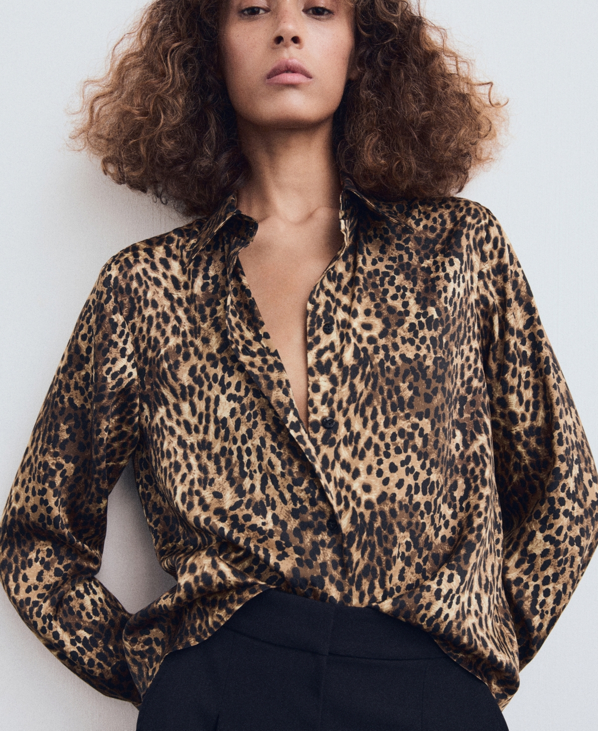 Mango Women's Leopard-Print Satin Shirt