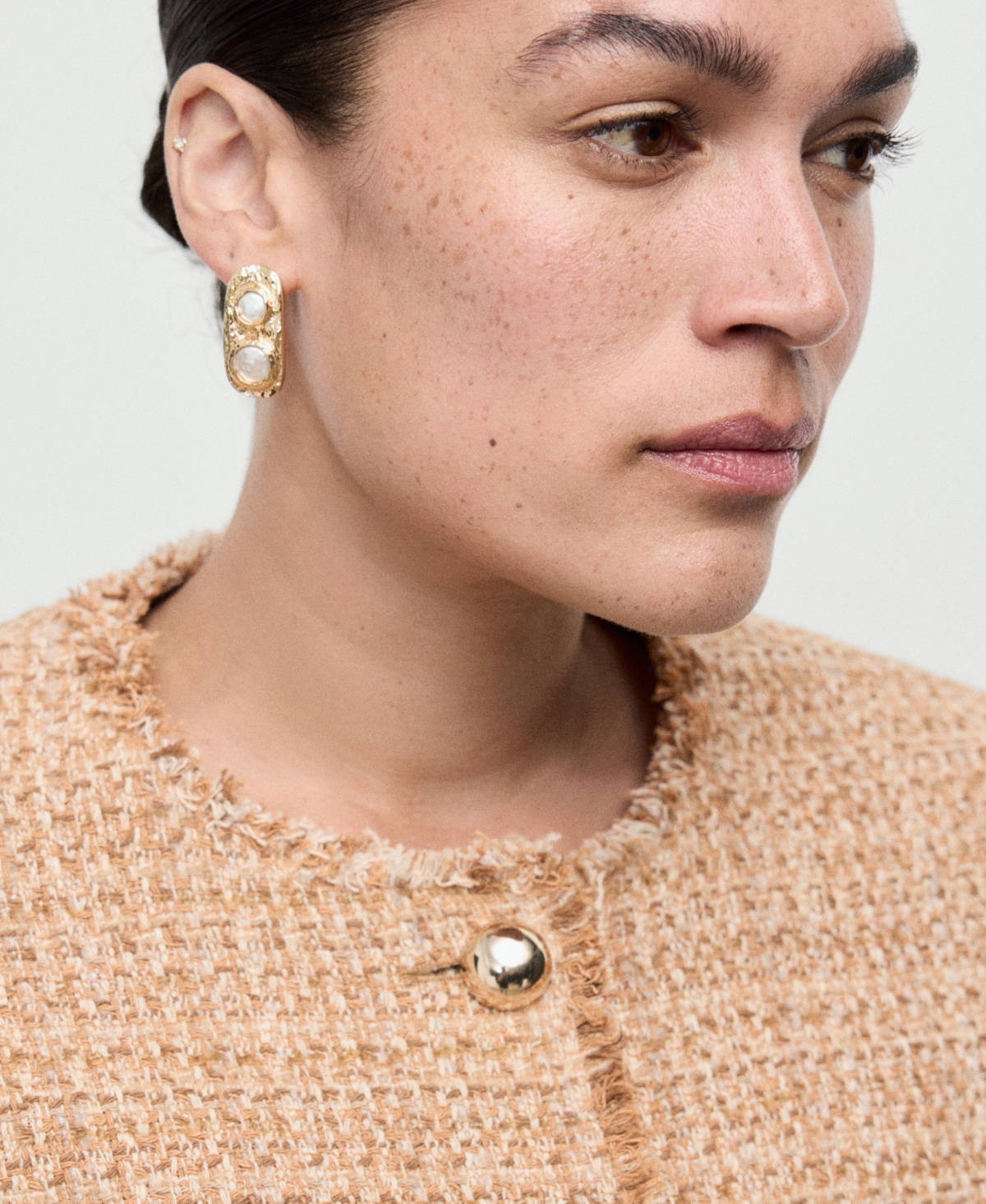 Mango Women's Frayed Ends Tweed Jacket In Brown