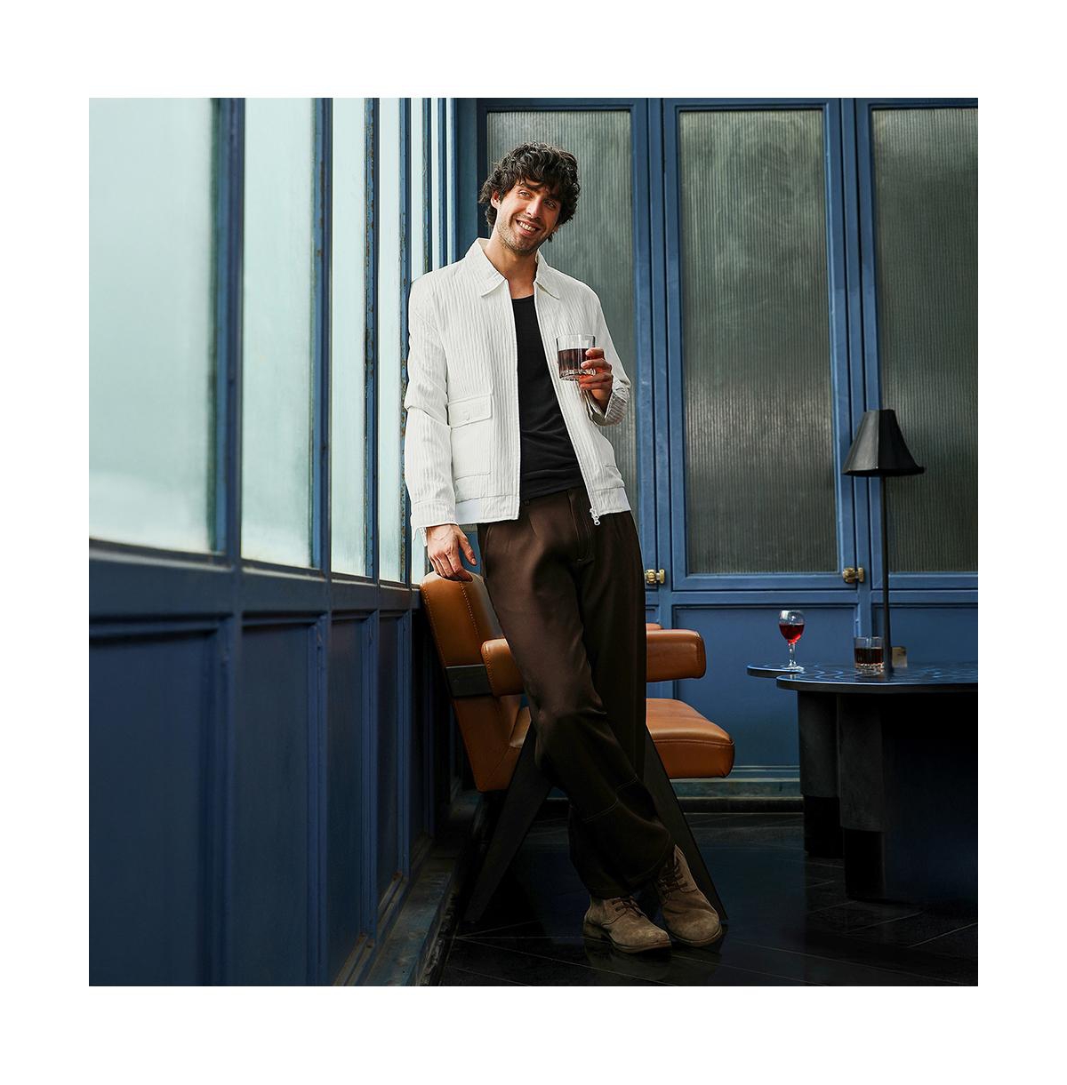 Campus Sutra Men's Chalk White Zip-Front Crease-Tactile Jacket