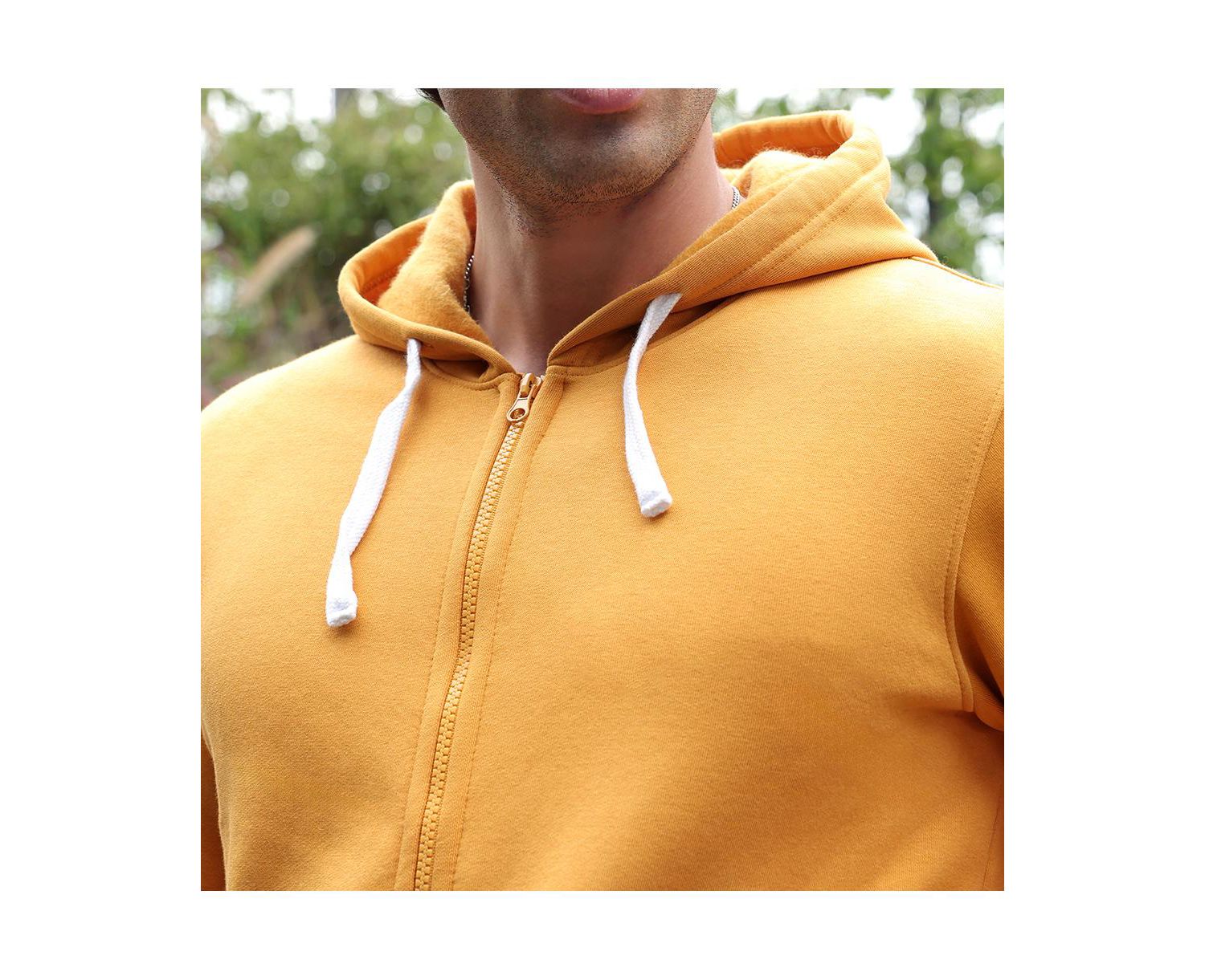 Men's Mustard Yellow Zip-Front Regular Hoodie