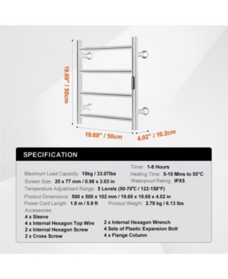 4 Bars Towel Warmer Rack, Wall Mounted Heated Towel Rack for Bathroom