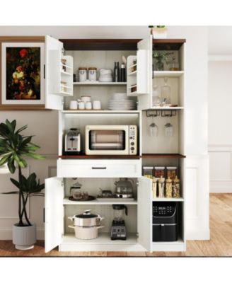 71" Farmhouse Kitchen Pantry Sideboard w/ Hutch & Charging Station