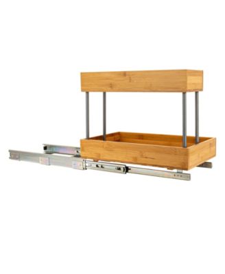 Glidez Bamboo Pull-Out Storage Organizer, 2 -Tier Design, Natural and Chrome