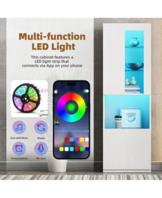 Storage Cabinet with LED Lights Tall Pantry Cabinet with Acrylic Door and Tempered Glass Shelves