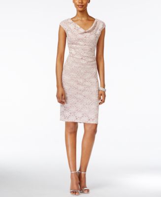 Connected Cowl-Neck Sequined Lace Sheath Dress - Macy's