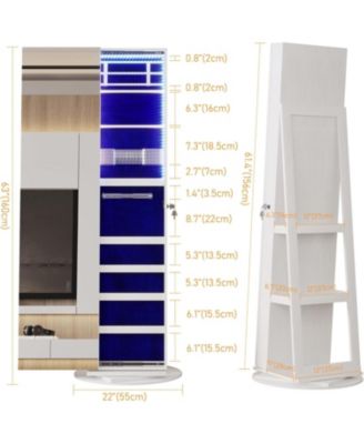 360&deg; Rotating Full-Length LED Mirror Jewelry Cabinet
