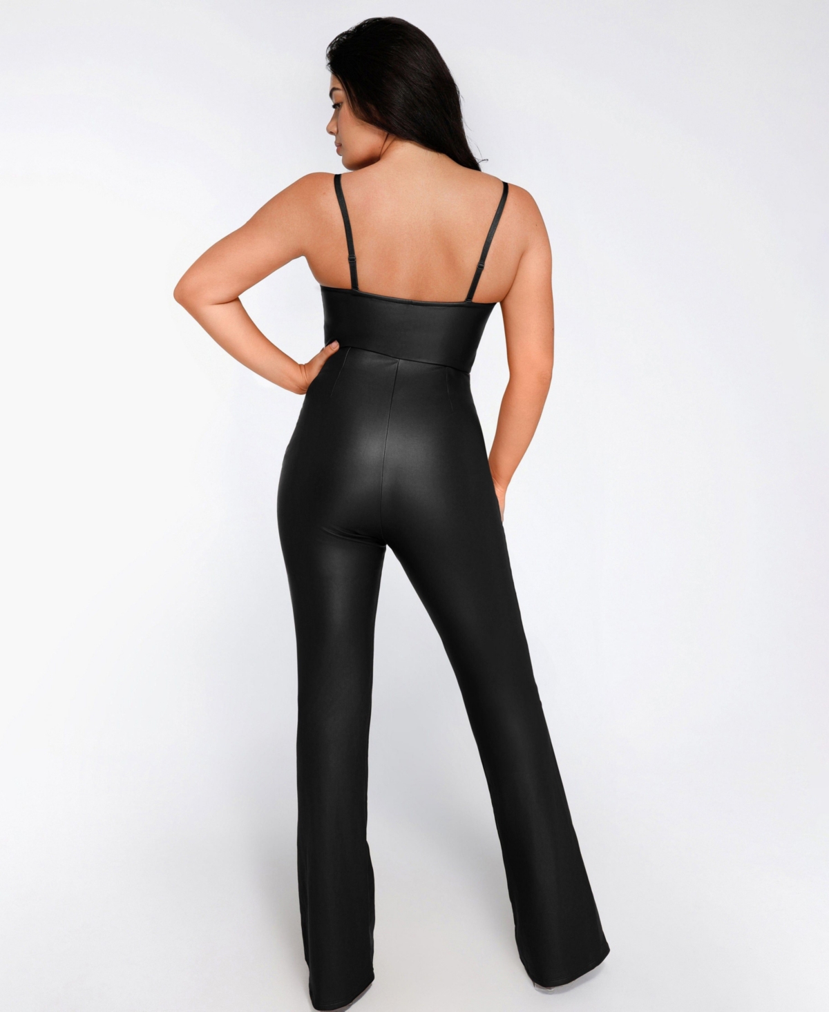 Popilush Women's Faux Leather Corset Bodice Slimming Jumpsuit