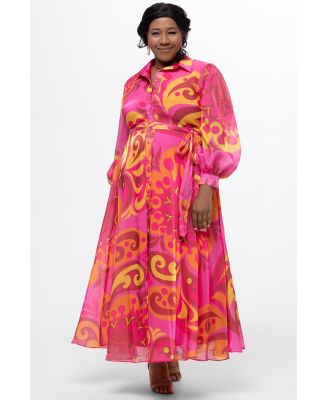 Women's Long Sleeve Abstract Button Down Dress