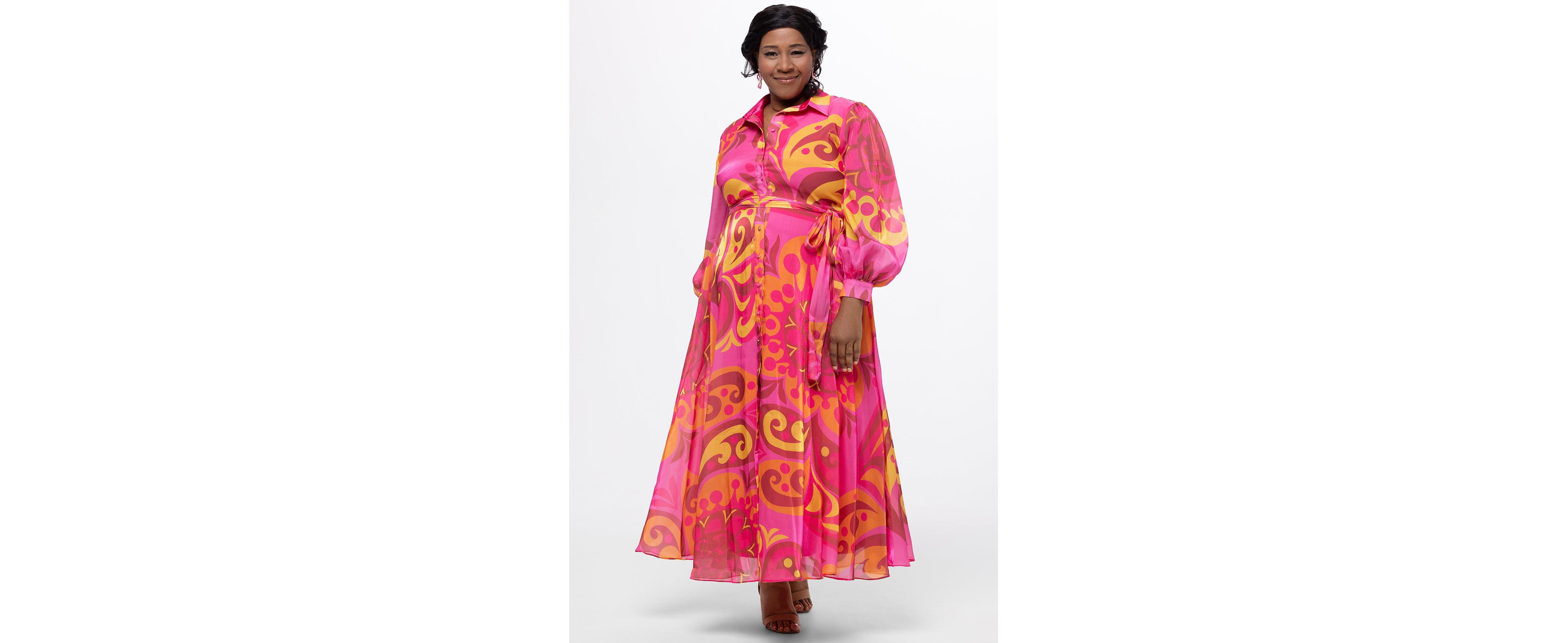 Celebrations by Sydney's Closet Women's Long Sleeve Abstract Button Down Dress