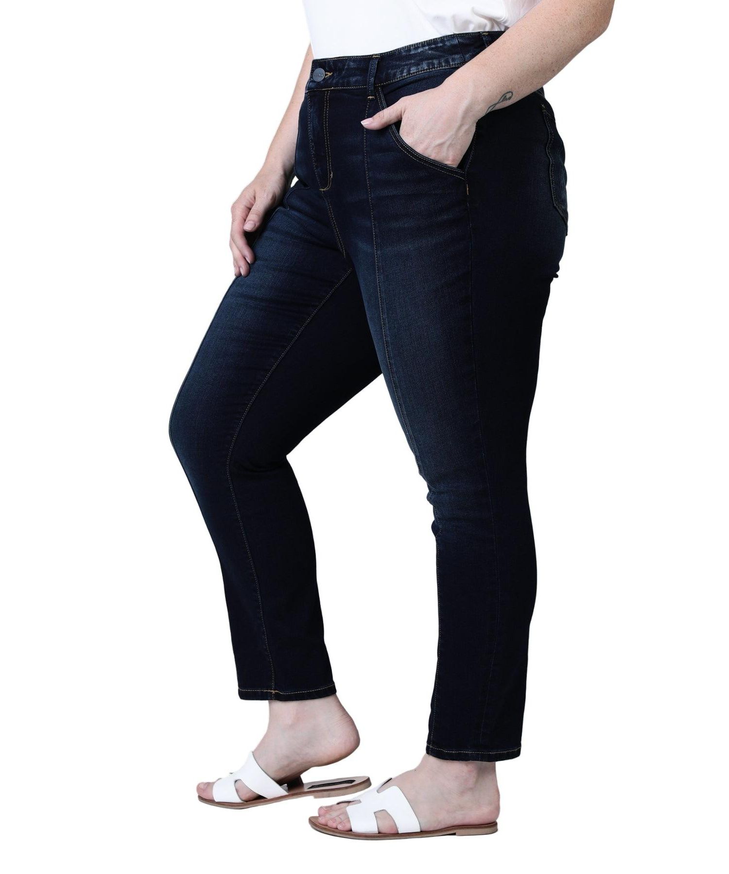 Women's High-Rise Pintuck Ankle Skinny Jeans with 28" Inseam